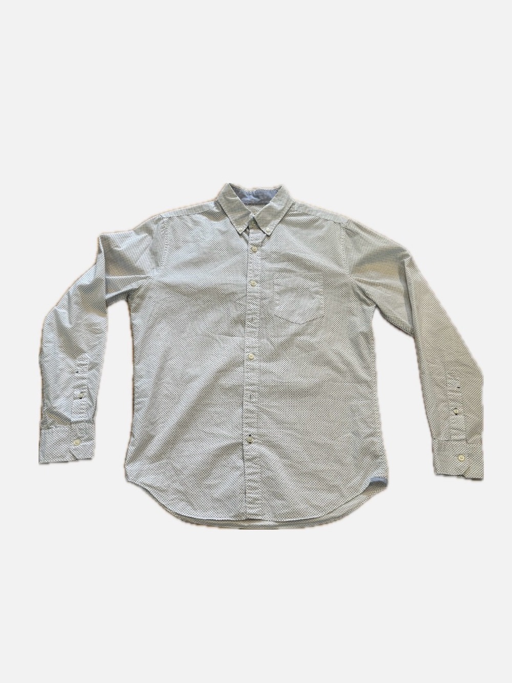 American Eagle Outfitters White Long-Sleeve Button-Down with fun dot pattern